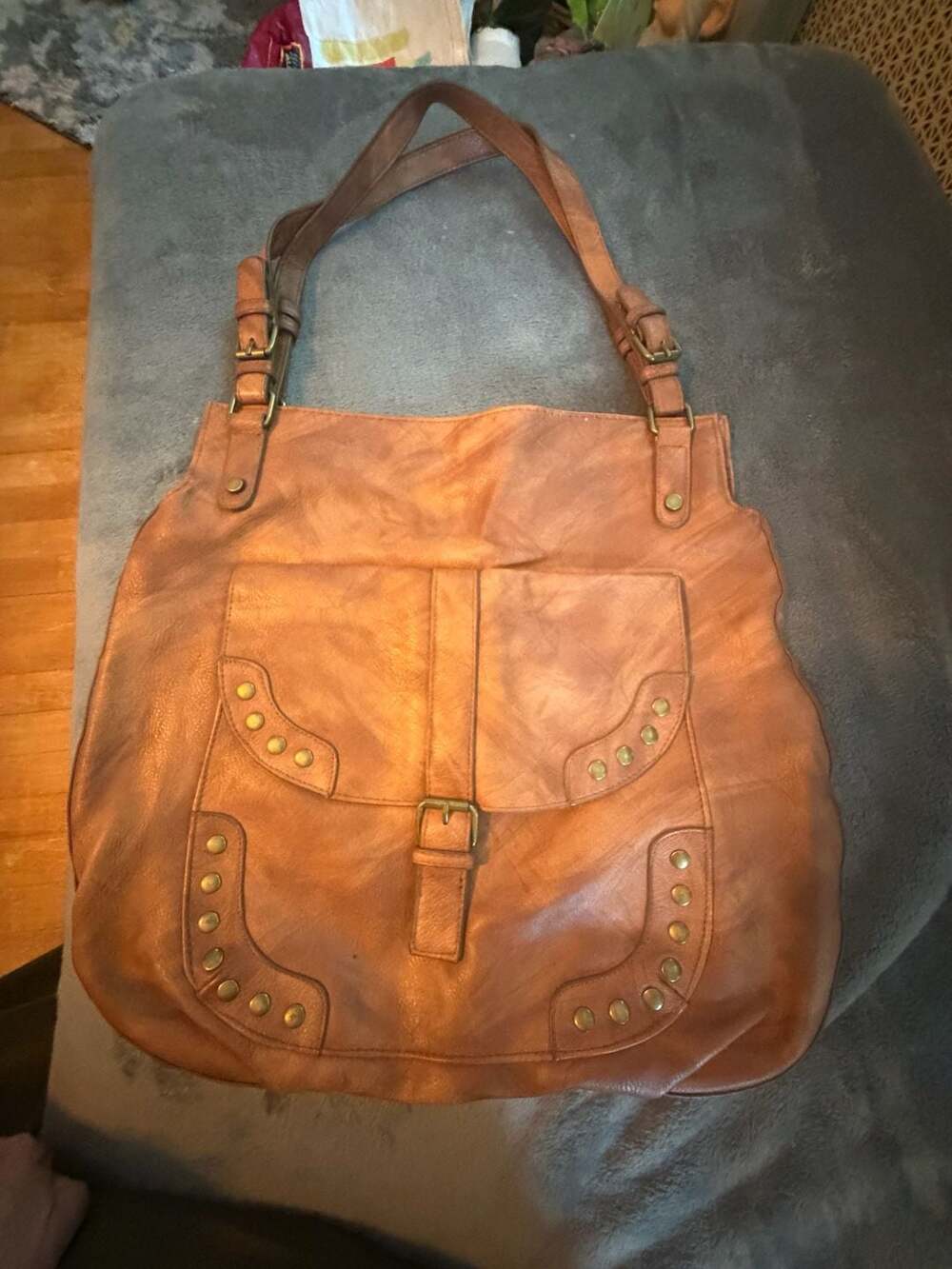 T-Shirt & Jeans Studded Faux Leather Hobo Shoulder Bag